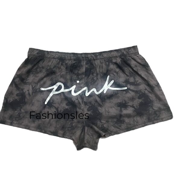 Victoria’s Secret Pink Soft Flannel shorts Pink Logo on back gray black XXL - Picture 1 of 3